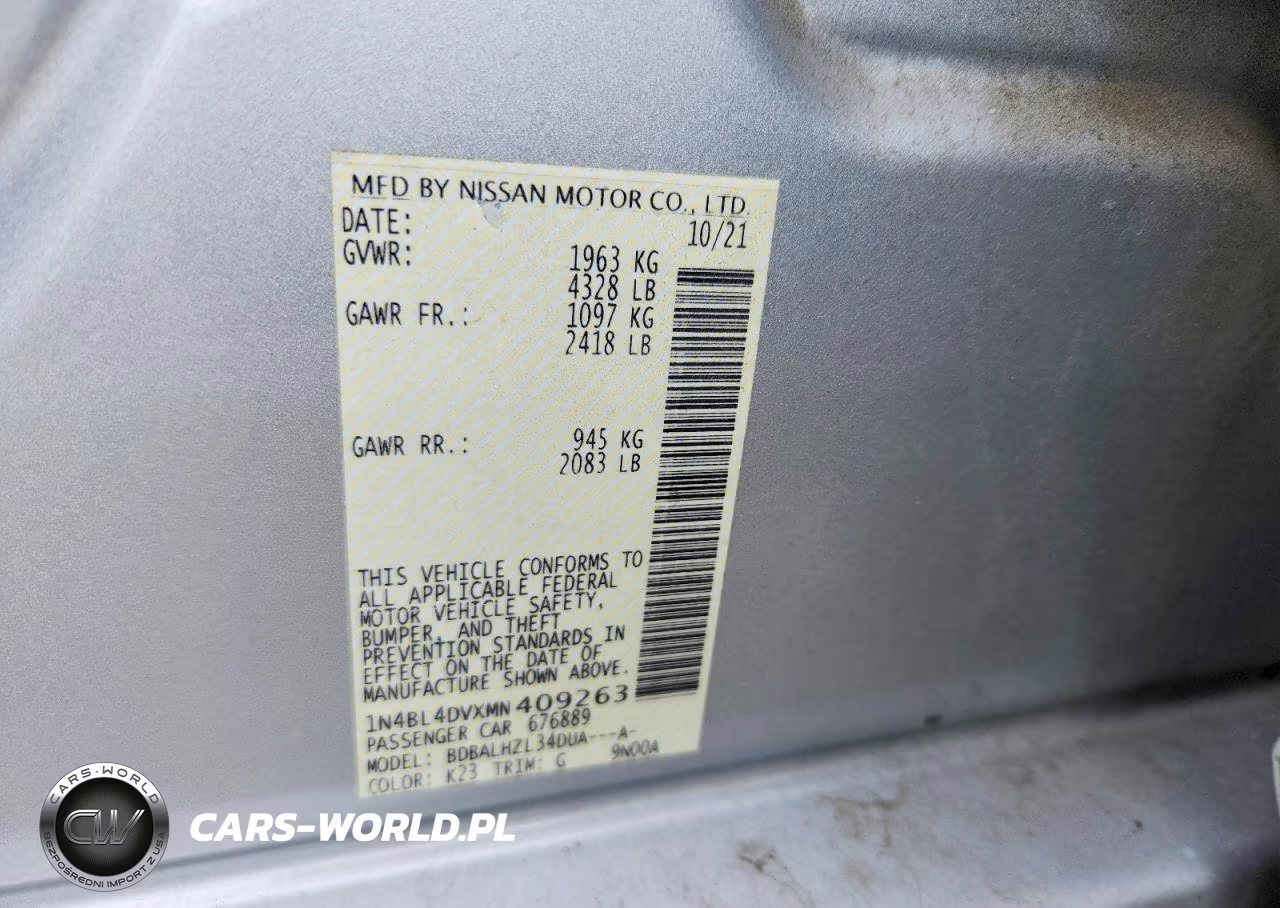 2021 Nissan Altima Sv VIN:1N4BL4DVXMN409263 - 12