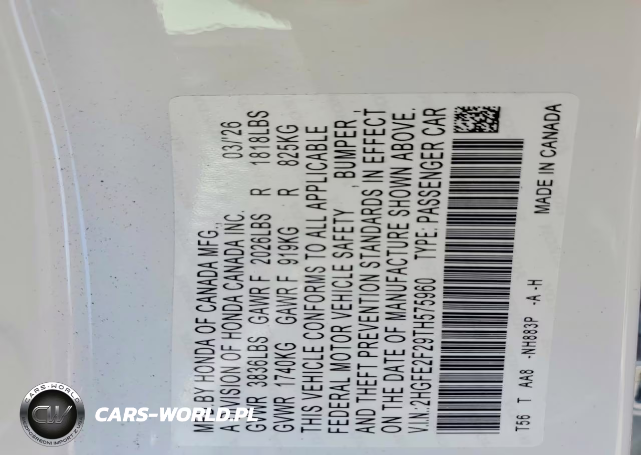 2026 Honda Civic Lx VIN:2HGFE2F29TH575960 - 13