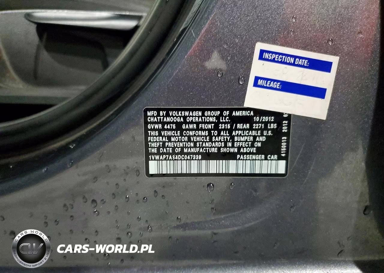 2013 Volkswagen Passat S VIN:1VWAP7A34DC047339 - 12