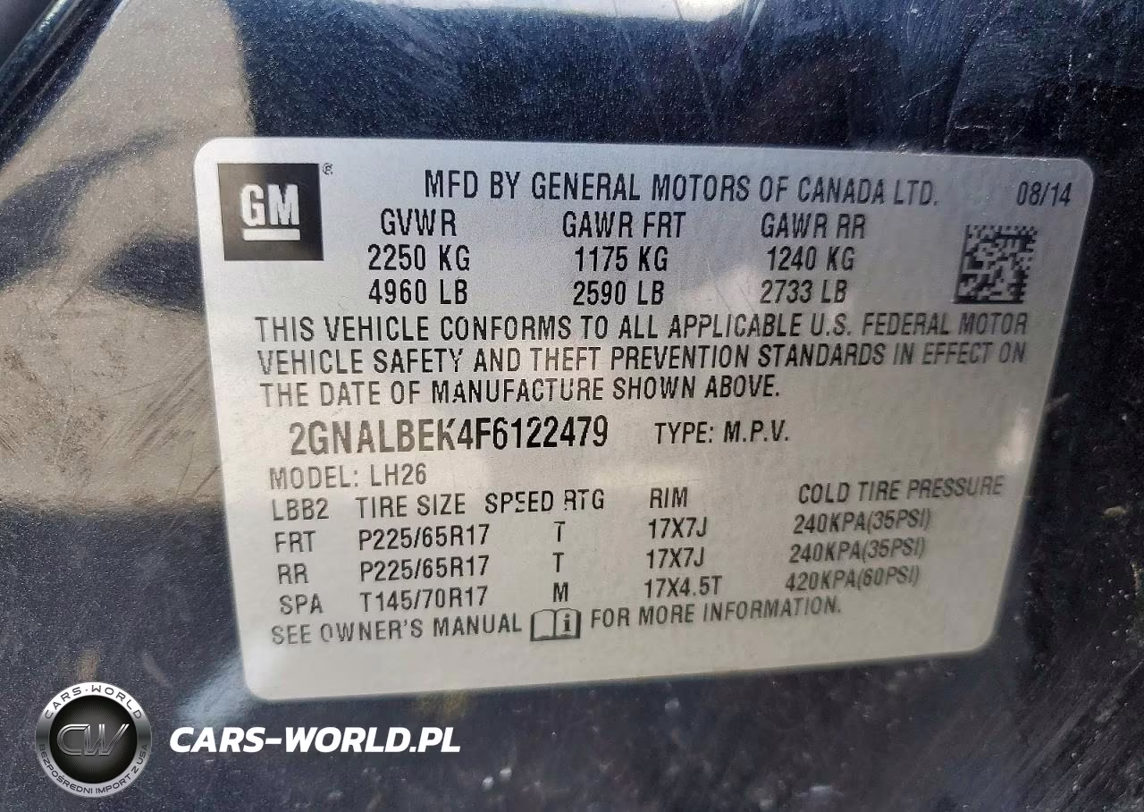 2015 Chevrolet Equinox Lt VIN:2GNALBEK4F6122479 - 13