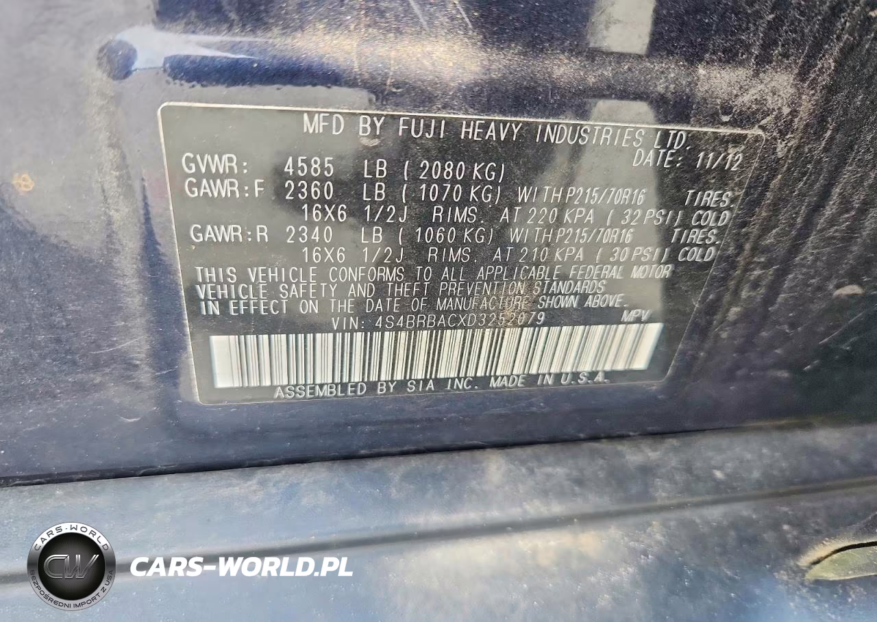 2013 Subaru Outback 2.5I VIN:4S4BRBACXD3252079 - 13