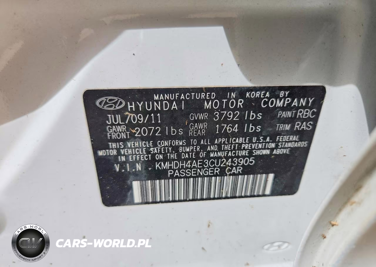 2012 Hyundai Elantra Gls VIN:KMHDH4AE3CU243905 - 12