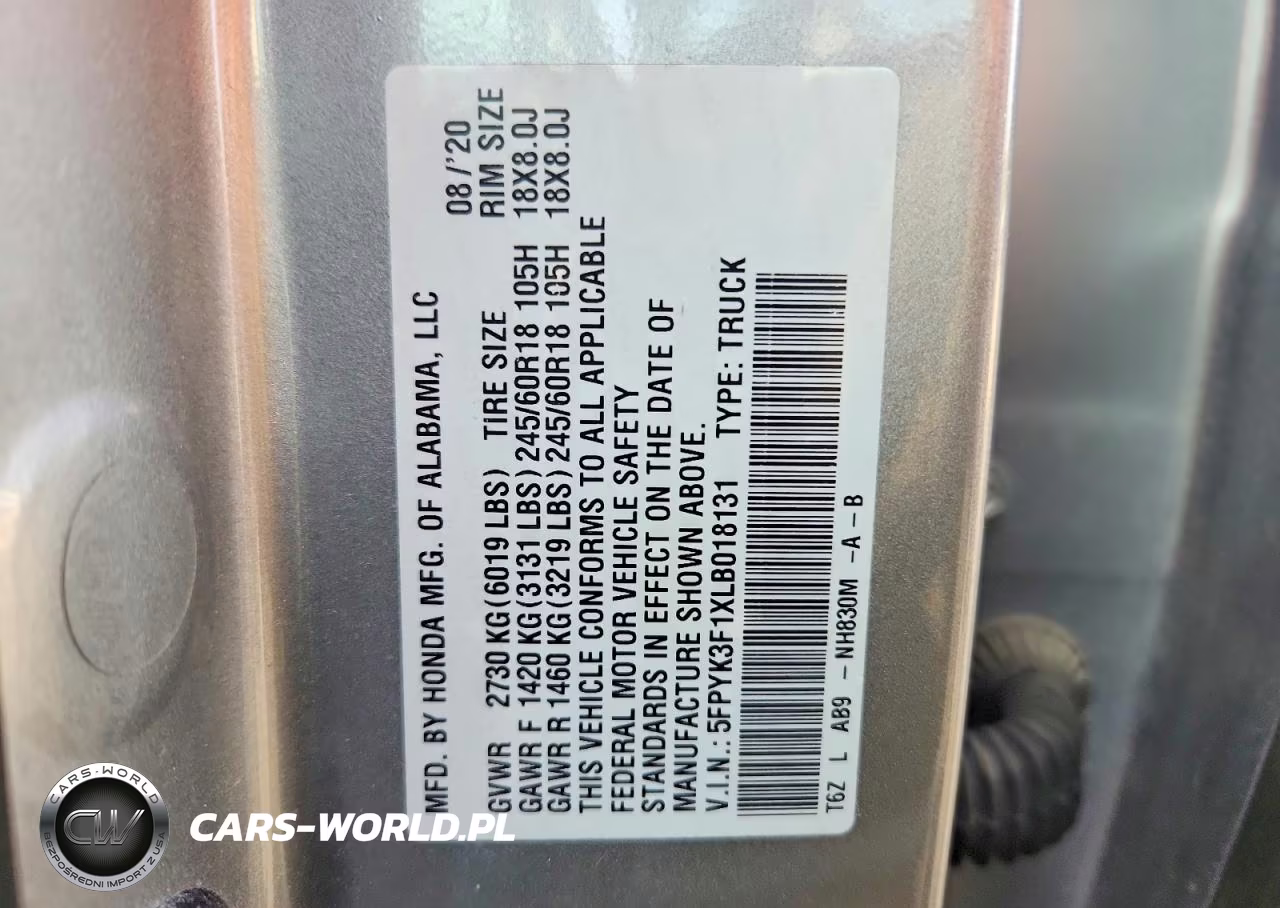 2020 Honda Ridgeline Sport VIN:5FPYK3F1XLB018131 - 12