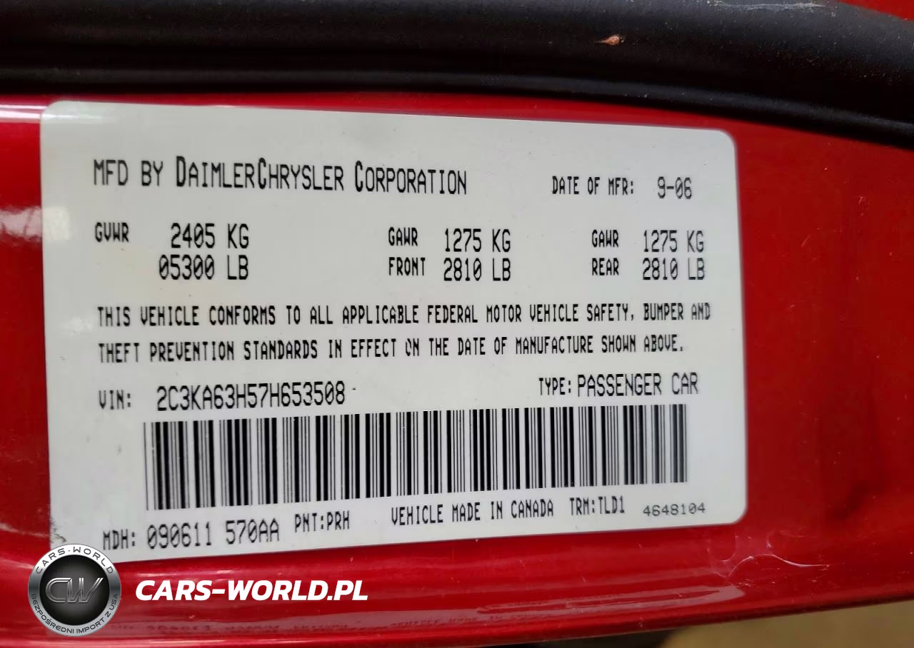 2007 Chrysler 300C VIN:2C3KA63H57H653508 - 12