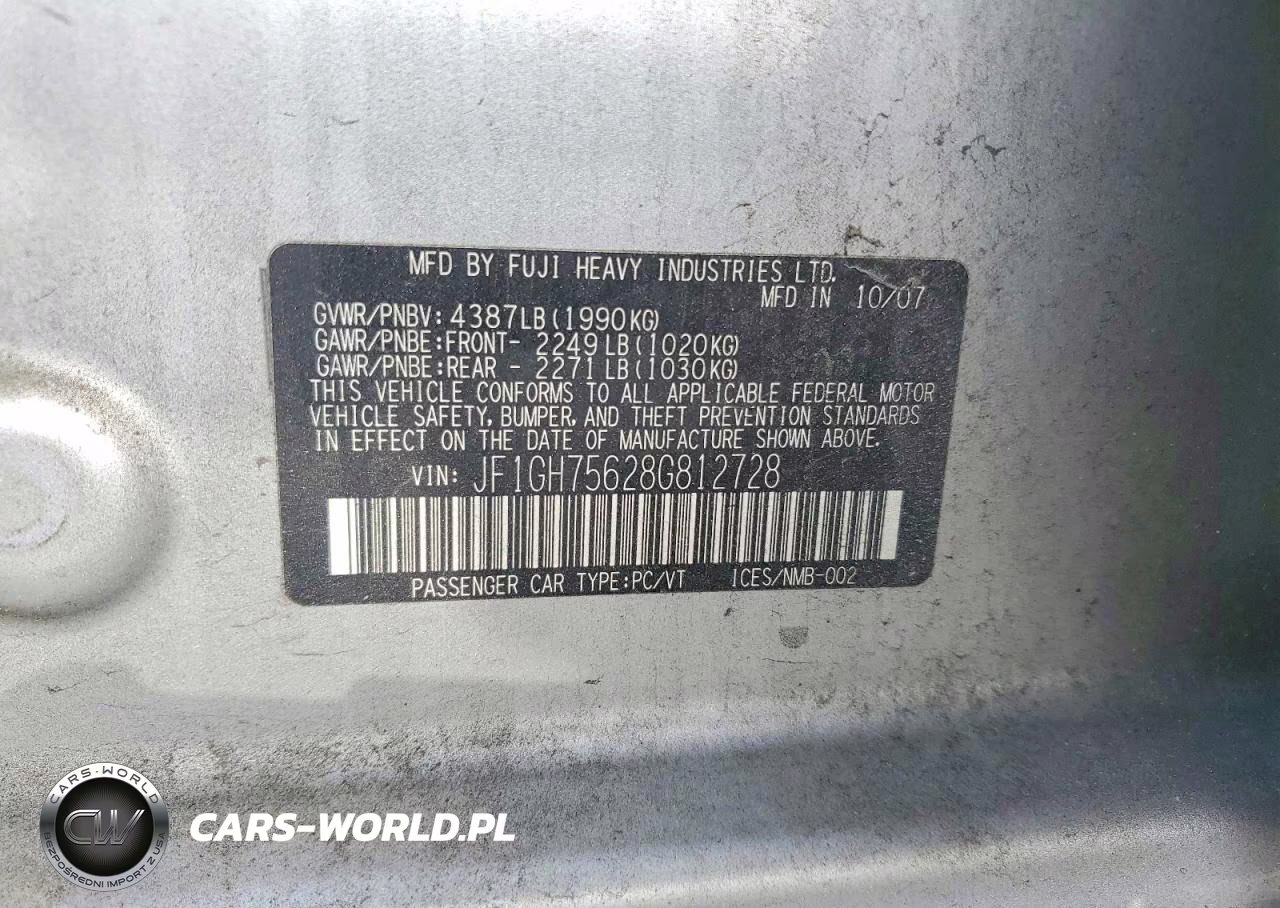2008 Subaru Impreza Wrx Premium VIN:JF1GH75628G812728 - 12