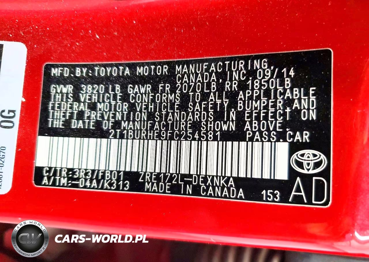 2015 Toyota Corolla Le VIN:2T1BURHE9FC254581 - 12