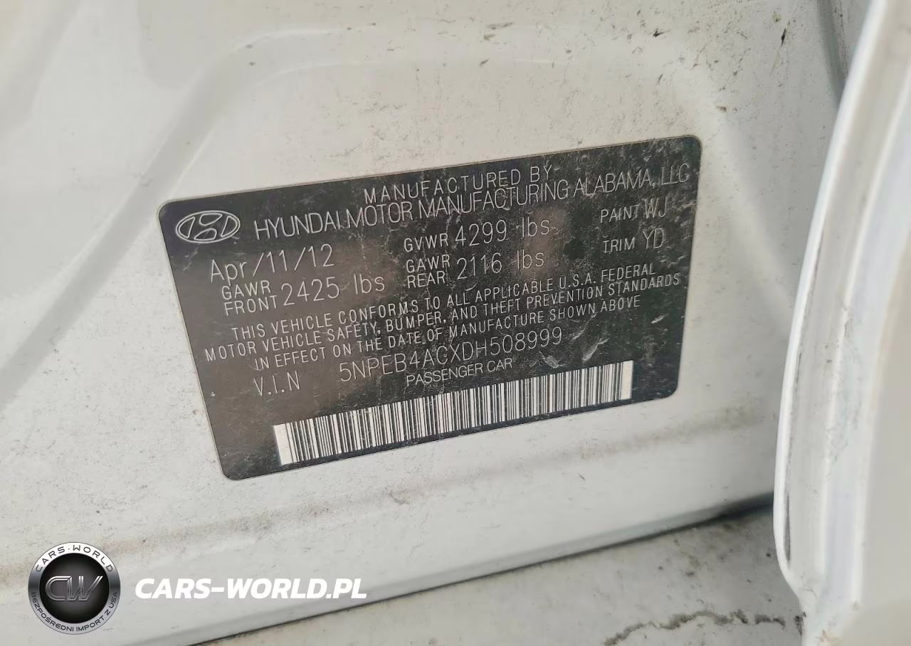 2013 Hyundai Sonata Gls VIN:5NPEB4ACXDH508999 - 12