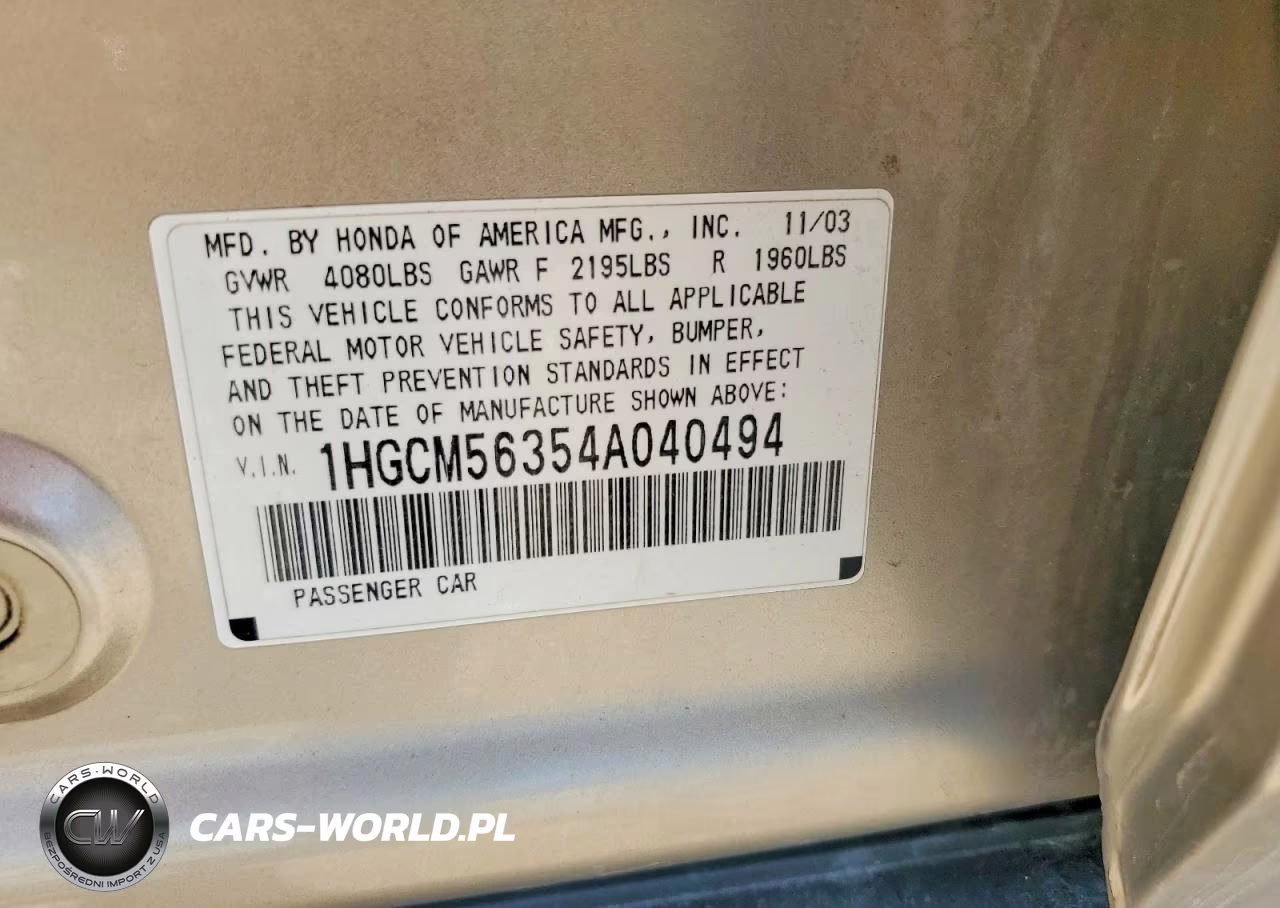 2004 Honda Accord Lx VIN:1HGCM56354A040494 - 12