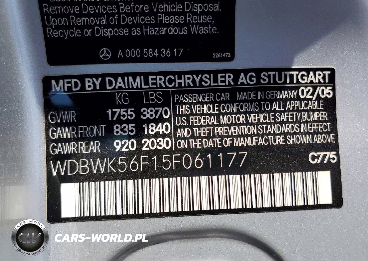 2005 Mercedes-Benz Slk 350 VIN:WDBWK56F15F061177 - 12