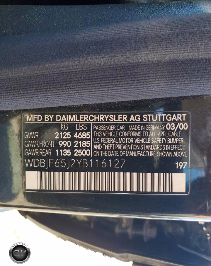2000 Merz E320 VIN:WDBJF65J2YB116127 - 12