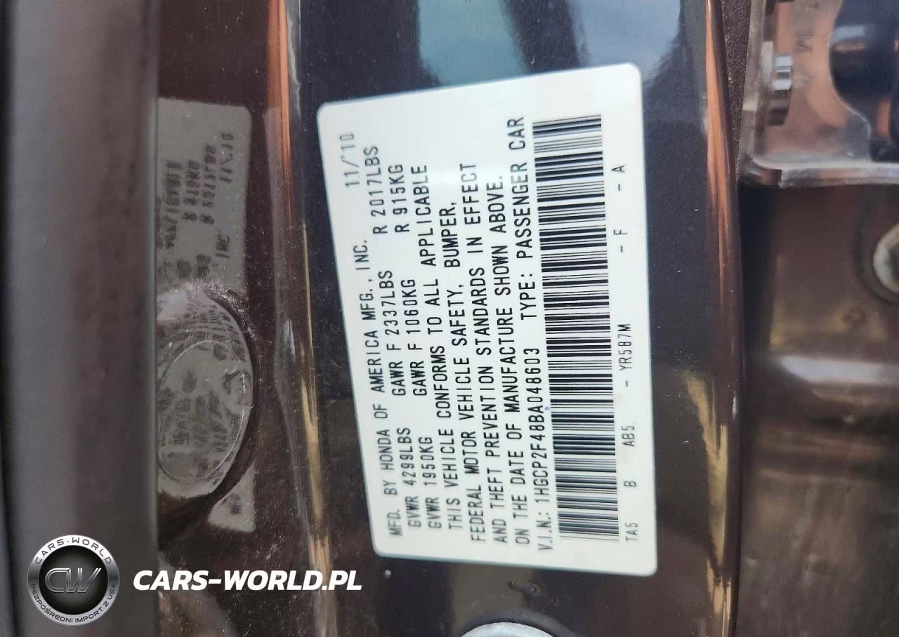 2011 Honda Accord Lxp VIN:1HGCP2F48BA048603 - 13