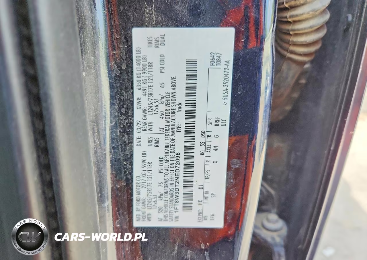 2022 Ford F350 Super Duty VIN:1FT8W3DT2NED72098 - 12
