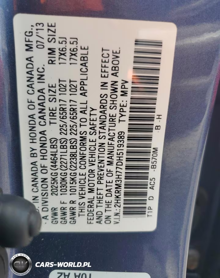 2013 Honda Cr-V Exl VIN:2HKRM3H77DH519389 - 13