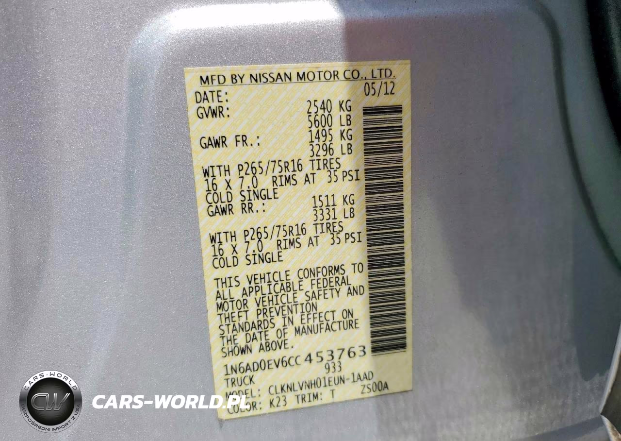 2012 Nissan Frontier S VIN:1N6AD0EV6CC453763 - 12