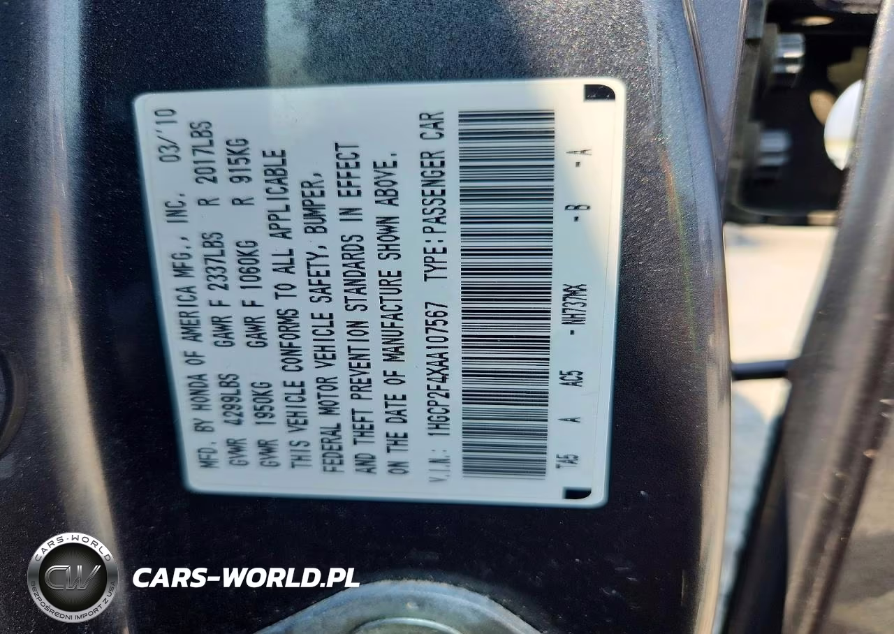 2010 Honda Accord Lxp VIN:1HGCP2F4XAA107567 - 12