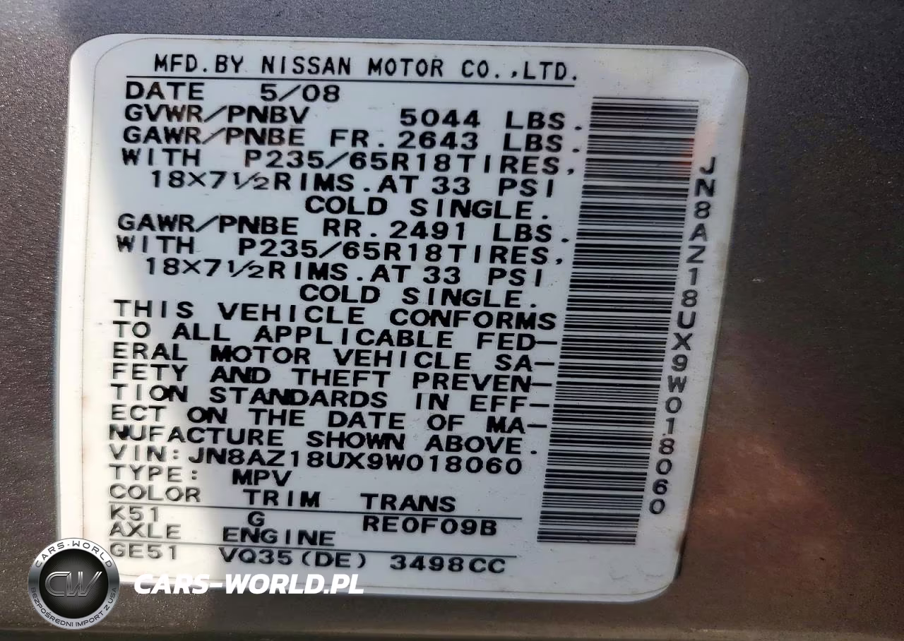 2009 Nissan Murano S VIN:JN8AZ18UX9W018060 - 13