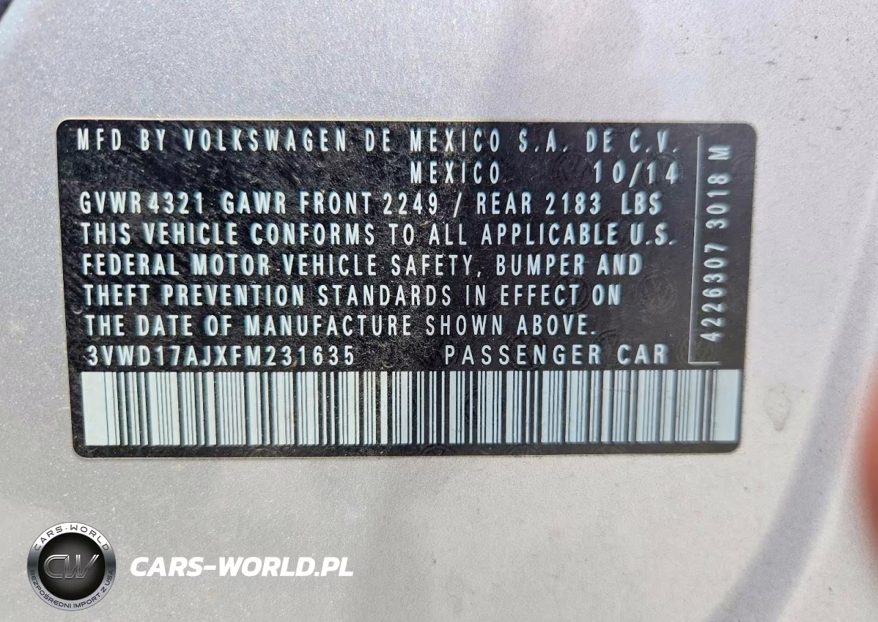 2015 Volkswagen Jetta Se VIN:3VWD17AJXFM231635 - 12
