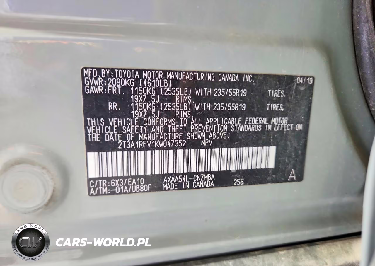 2019 Toyota Rav4 Xle Premium VIN:2T3A1RFV1KW047352 - 13