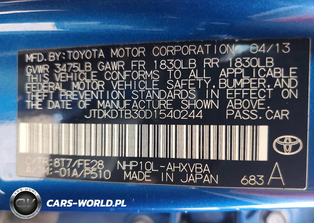 2013 Toyota Prius C One VIN:JTDKDTB30D1540244 - 12
