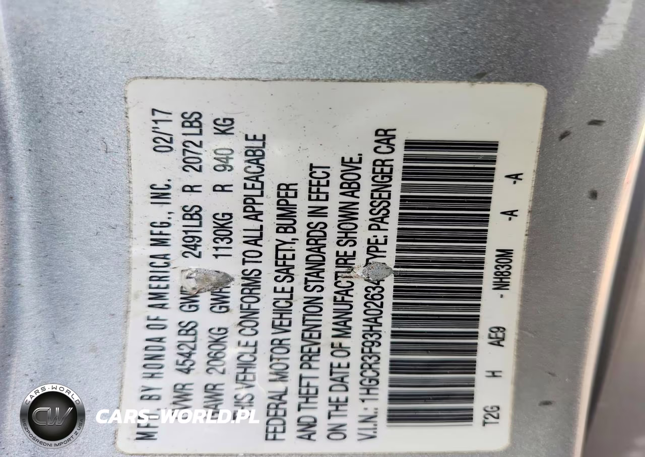 2017 Honda Accord Touring VIN:1HGCR3F93HA026349 - 13