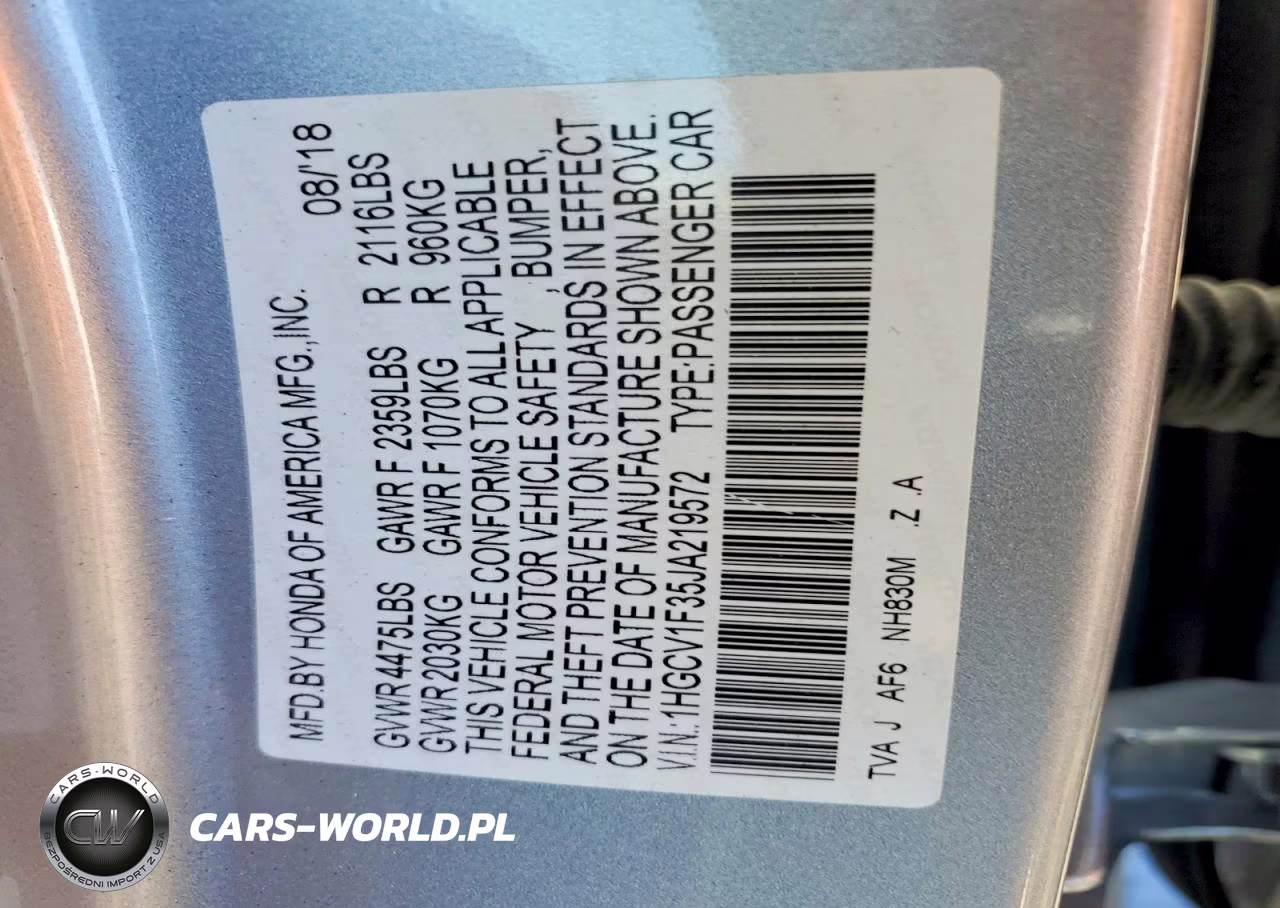 2018 Honda Accord Sport VIN:1HGCV1F35JA219572 - 13