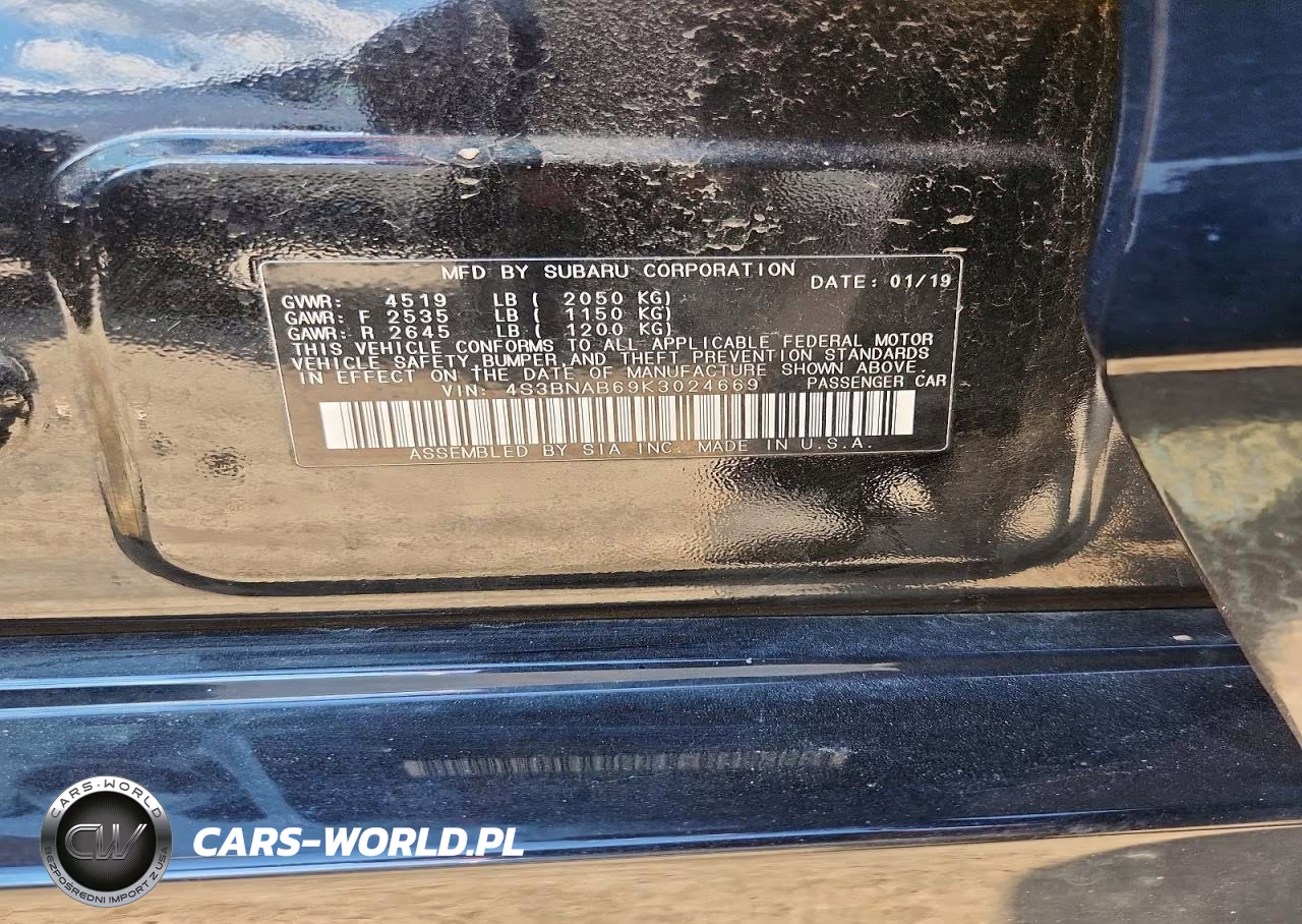 2019 Subaru Legacy 2.5I VIN:4S3BNAB69K3024669 - 12