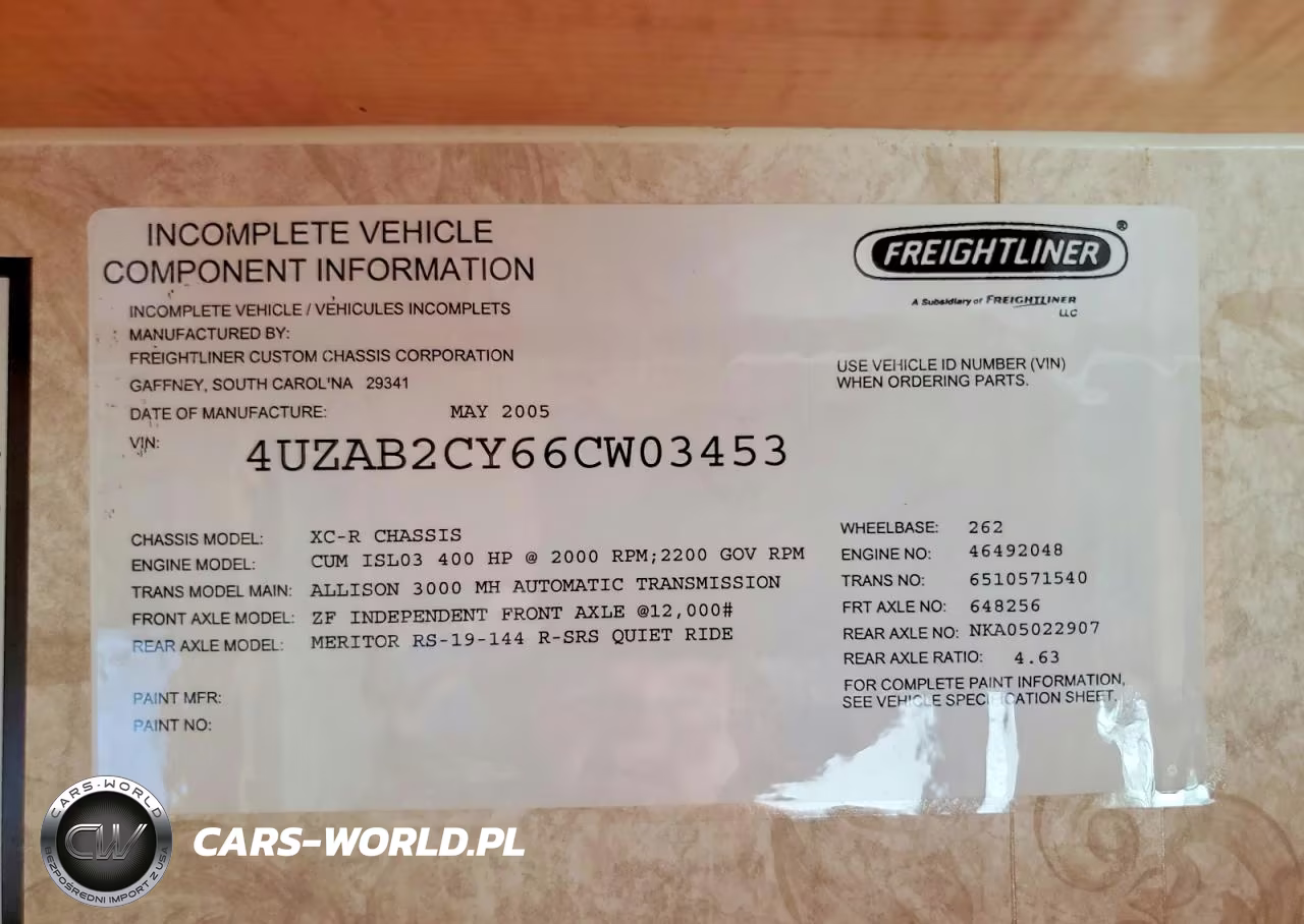 2006 Freightliner Chassis X Line Motor Home VIN:4UZAB2CY66CW03453 - 10