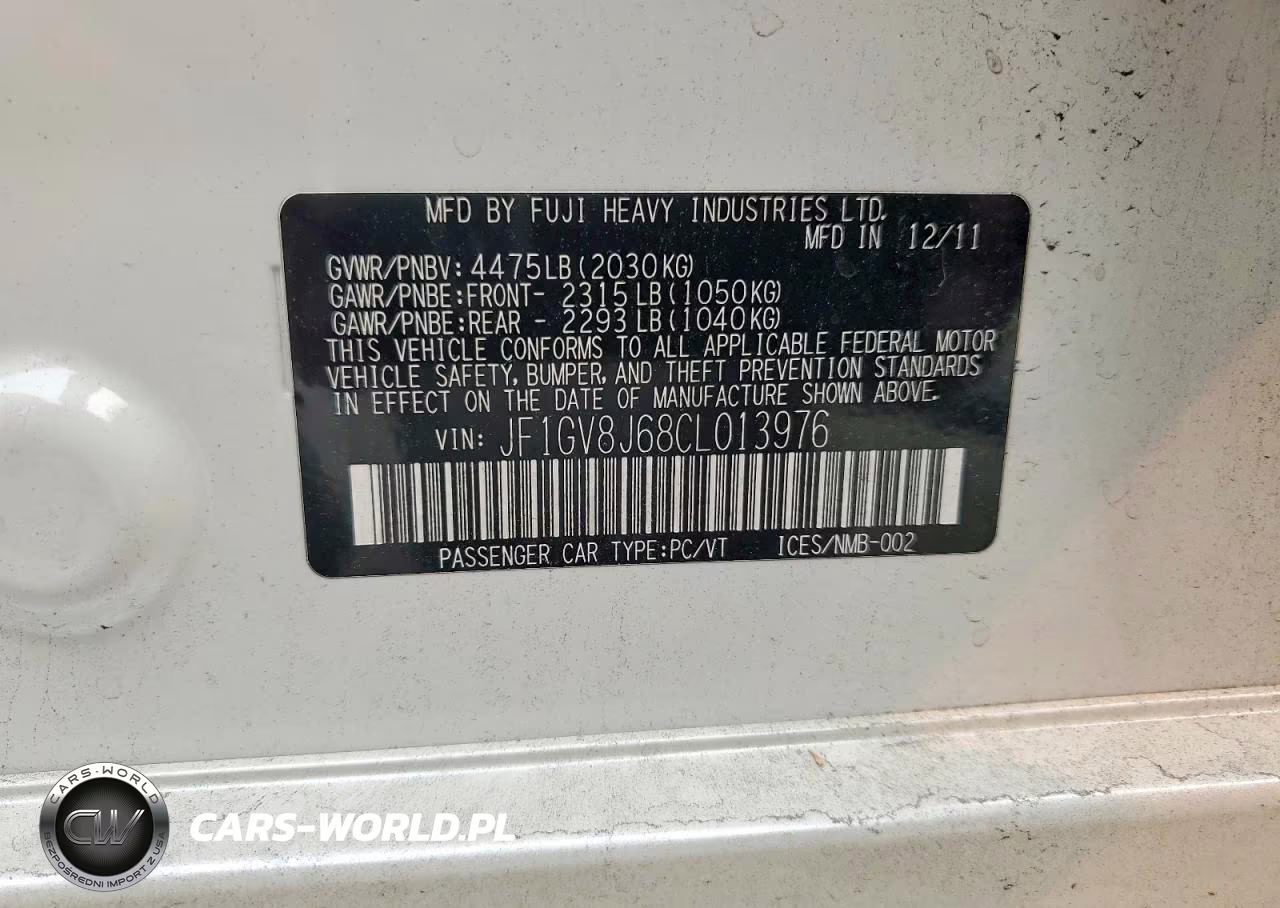 2012 Subaru Impreza Wrx Sti VIN:JF1GV8J68CL013976 - 12