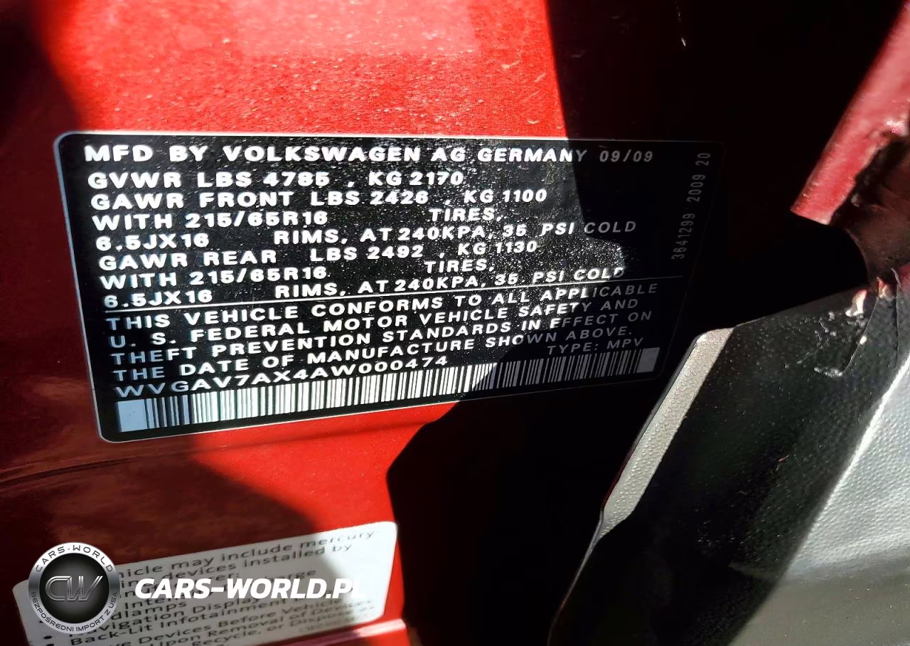2010 Volkswagen Tiguan S VIN:WVGAV7AX4AW000474 - 13