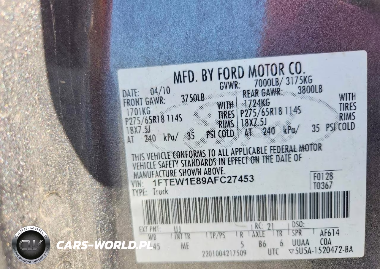 2010 Ford F150 Supercrew VIN:1FTEW1E89AFC27453 - 12