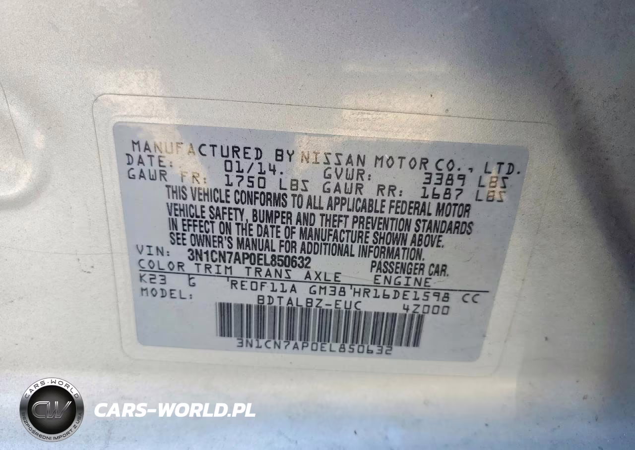 2014 Nissan Versa 1.6 S VIN:3N1CN7AP0EL850632 - 12