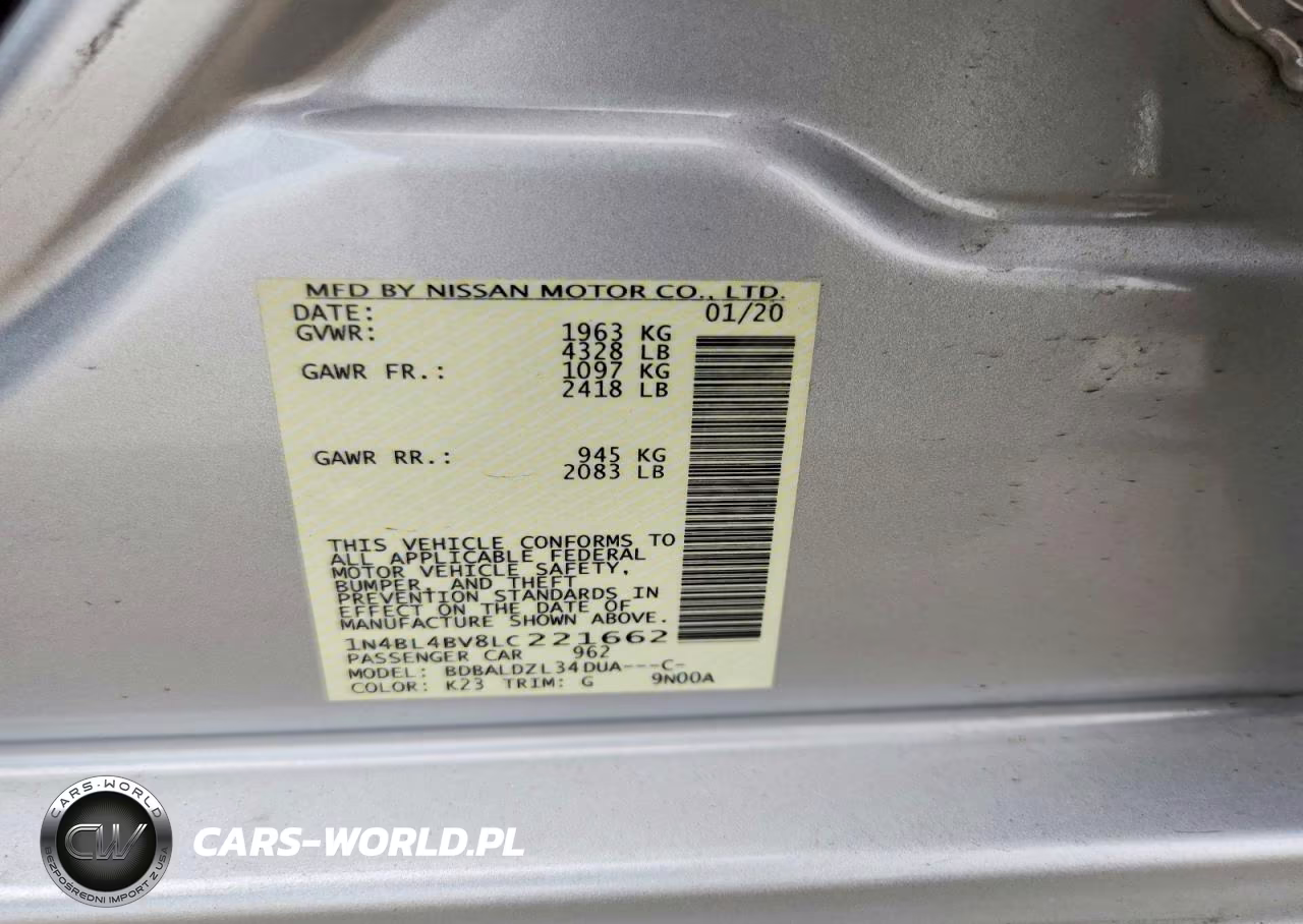 2020 Nissan Altima S VIN:1N4BL4BV8LC221662 - 12