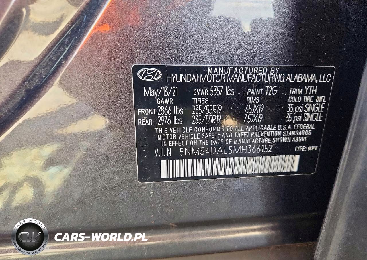 2021 Hyundai Santa Fe Limited VIN:5NMS4DAL5MH366152 - 13