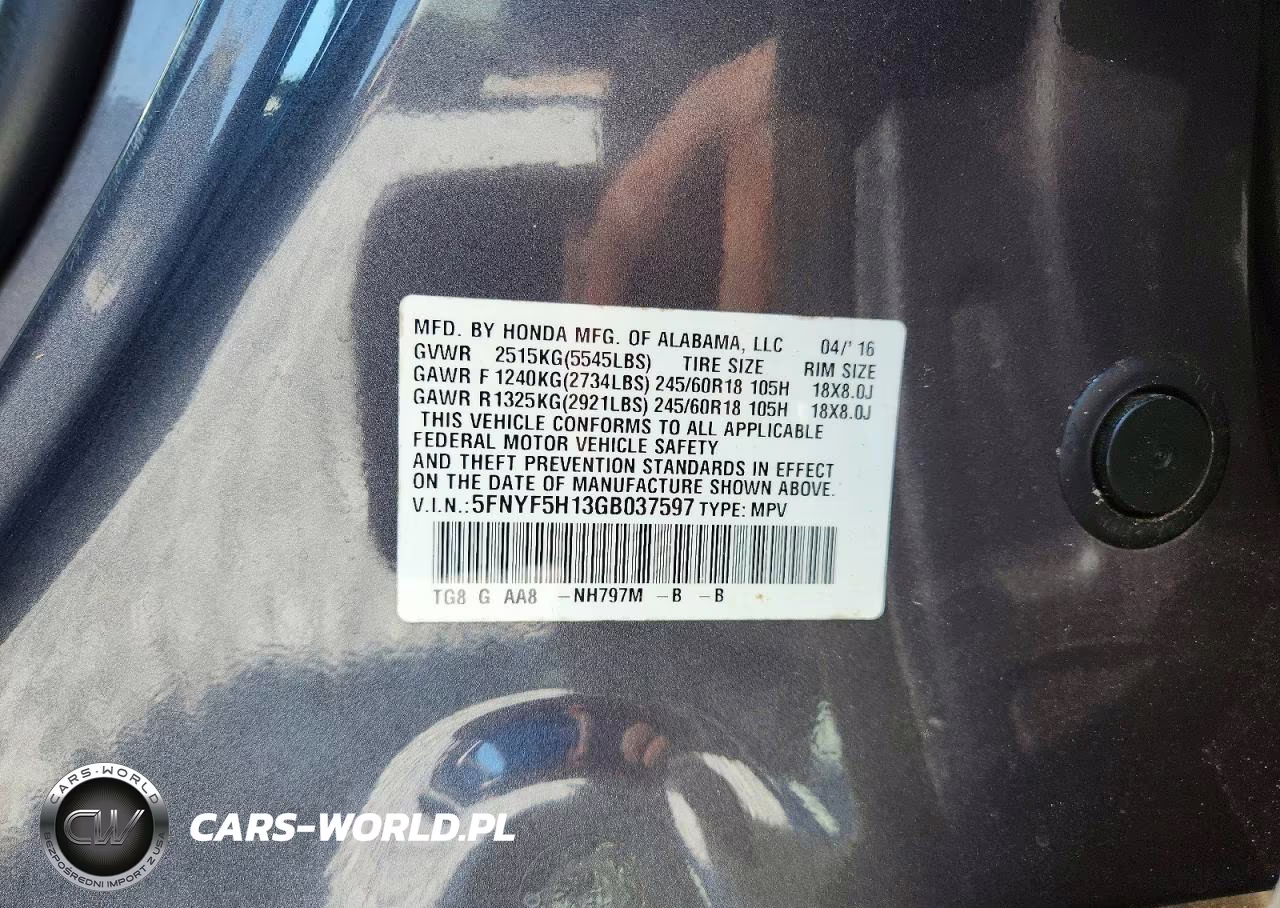 2016 Honda Pilot Lx VIN:5FNYF5H13GB037597 - 13