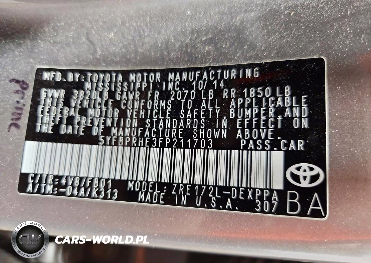 2015 Toyota Corolla Le Eco Plus VIN:5YFBPRHE3FP211703 - 12