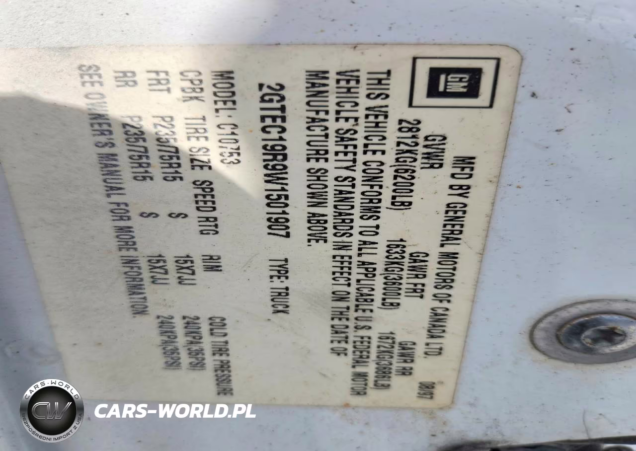 1998 GMC Sierra C1500 VIN:2GTEC19R9W1501907 - 12