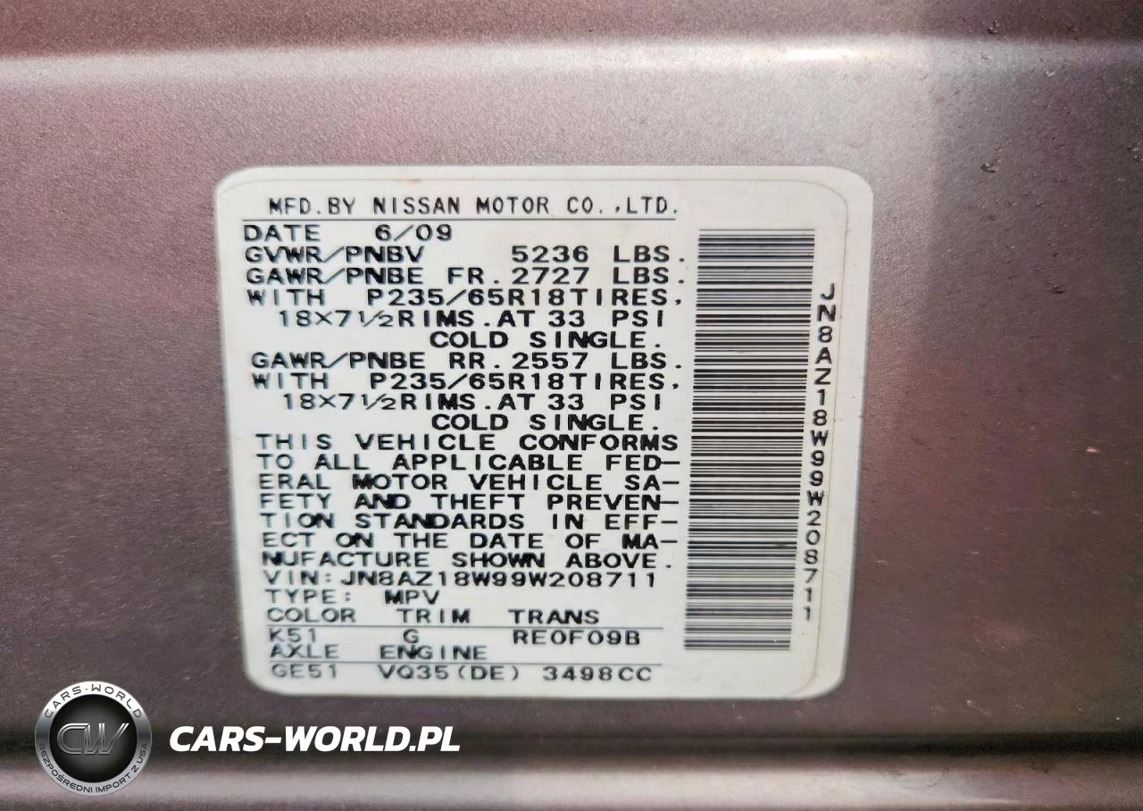 2009 Nissan Murano VIN:JN8AZ18W99W208711 - 13