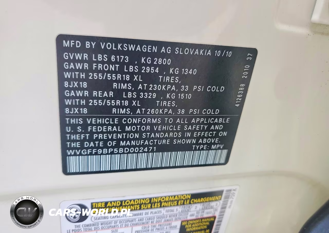 2011 Volkswagen Touareg V6 VIN:WVGFF9BP5BD002471 - 12