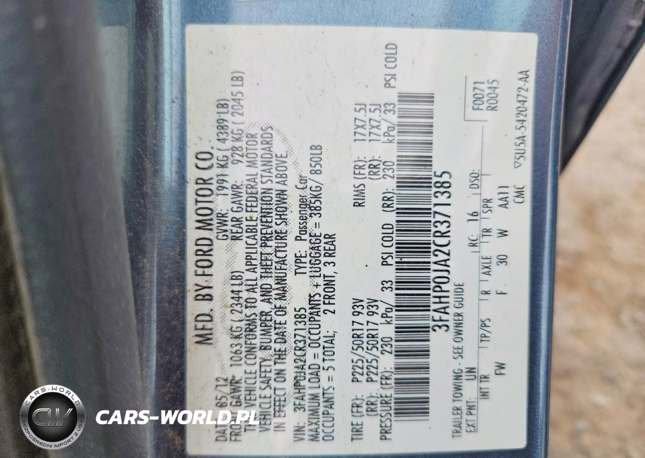 2012 Ford Fusion Sel VIN:3FAHP0JA2CR371385 - 12