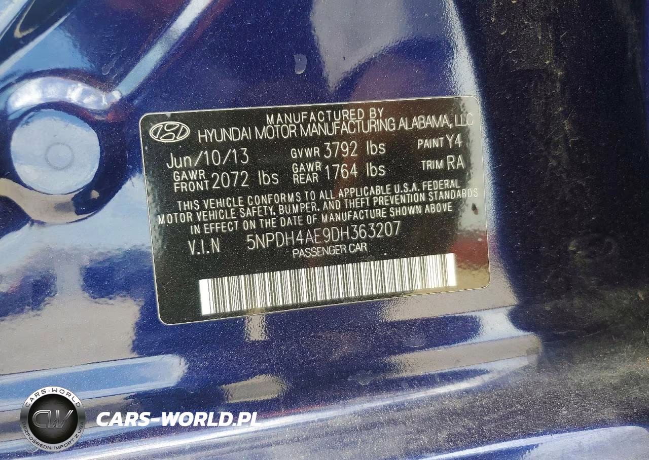 2013 Hyundai Elantra Limited VIN:5NPDH4AE9DH363207 - 12