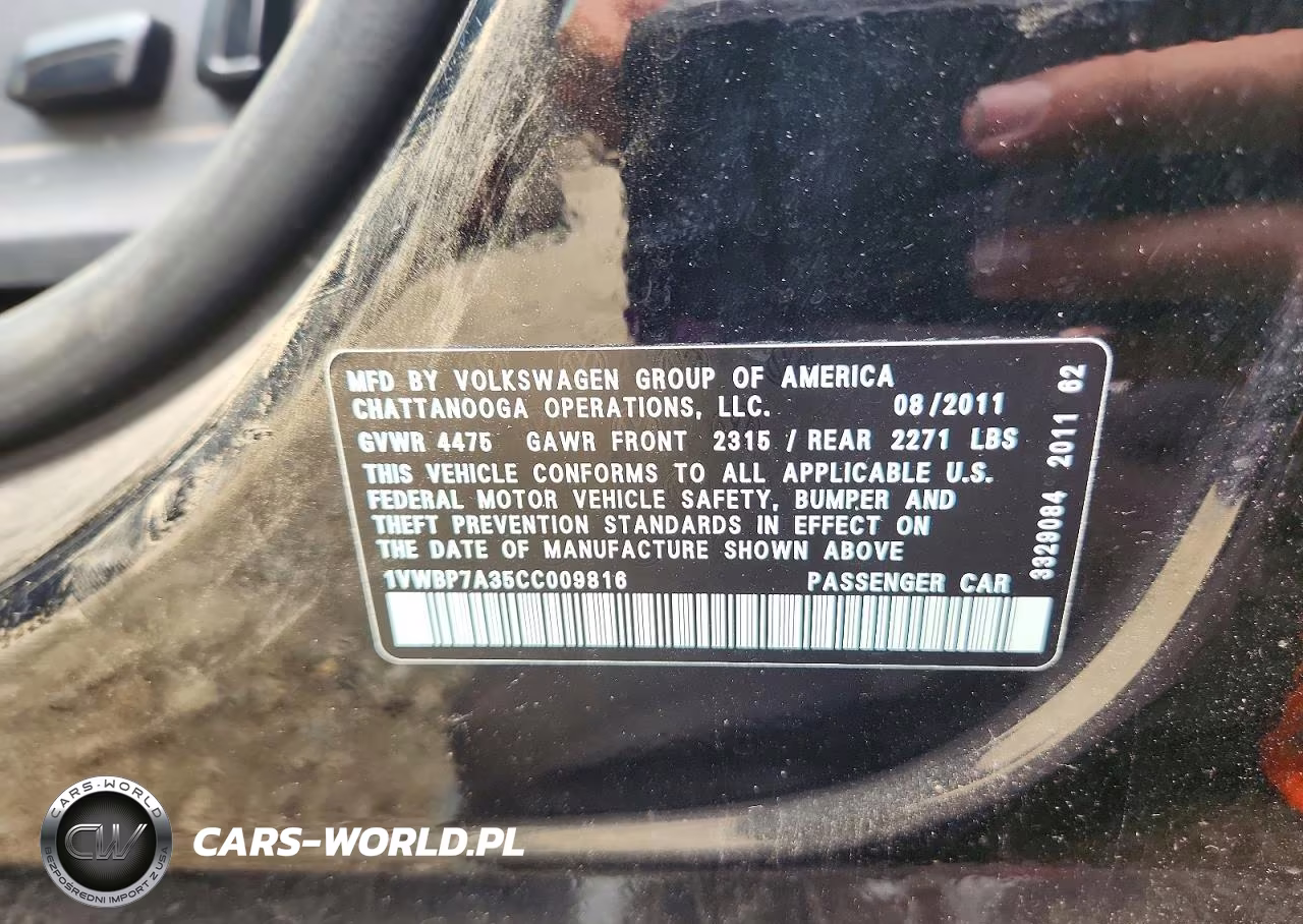 2012 Volkswagen Passat Se VIN:1VWBP7A35CC009816 - 13