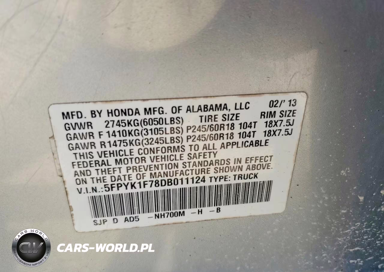 2013 Honda Ridgeline Sport VIN:5FPYK1F78DB011124 - 12