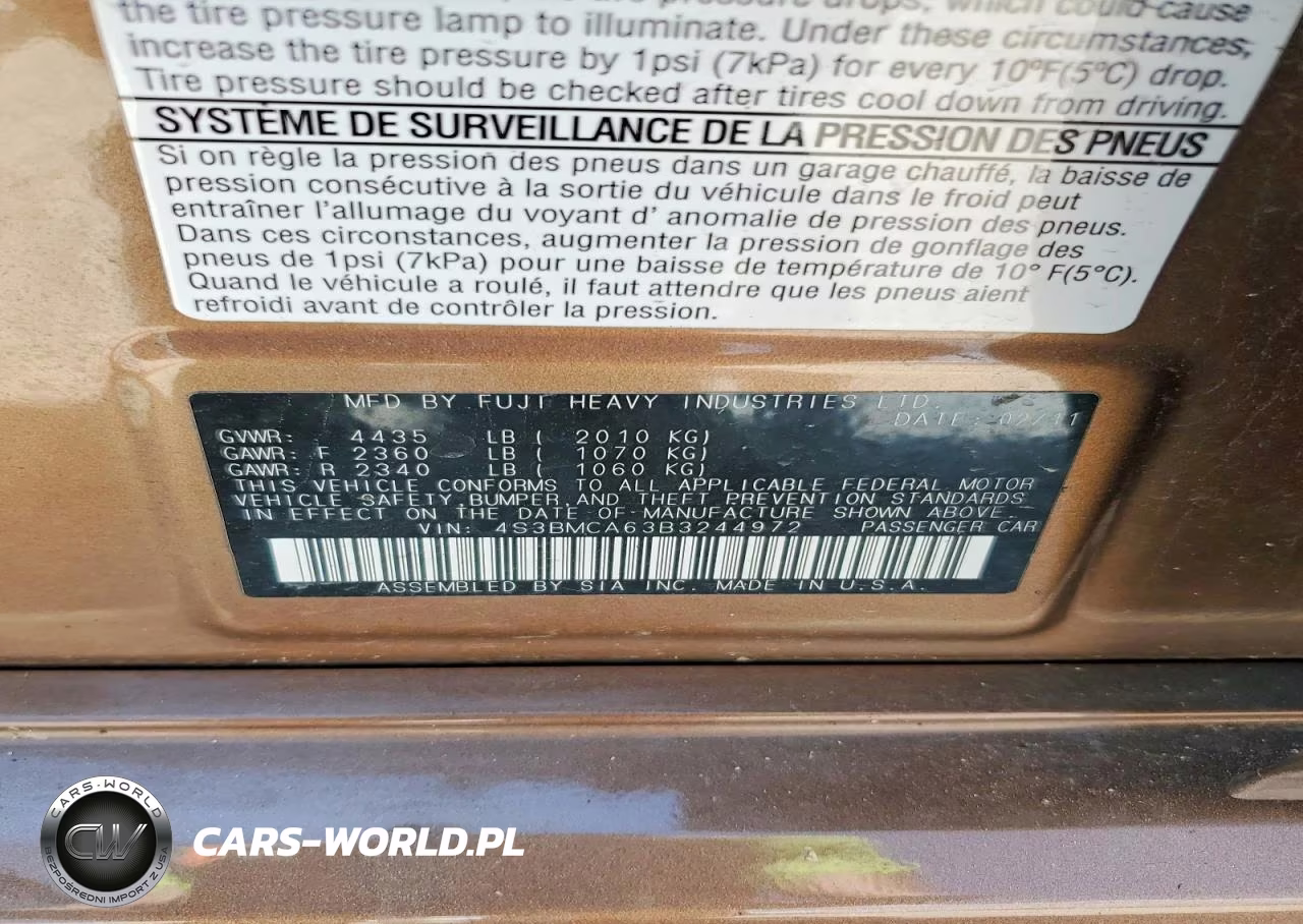 2011 Subaru Legacy 2.5I VIN:4S3BMCA63B3244972 - 13