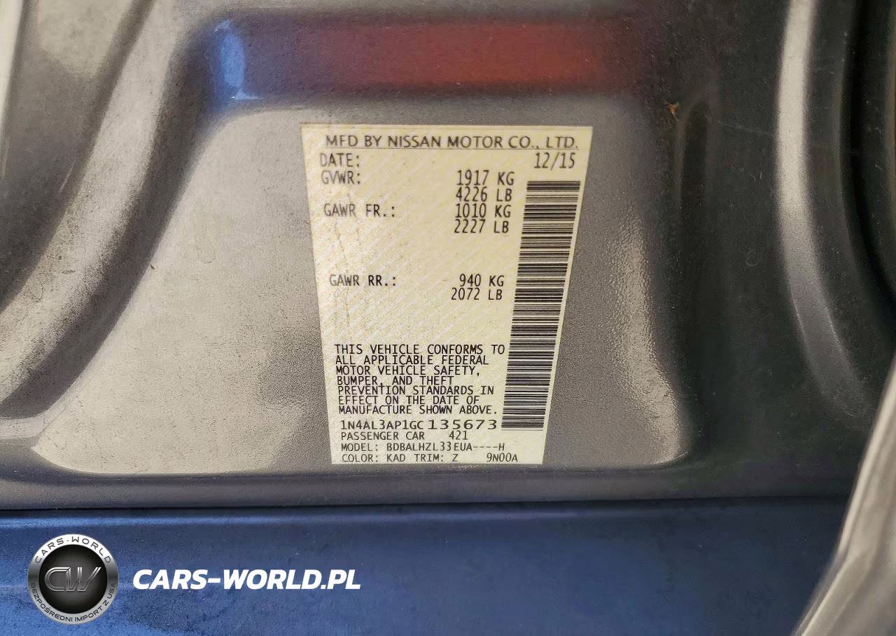 2016 Nissan Altima 2.5 Sr VIN:1N4AL3AP1GC135673 - 12