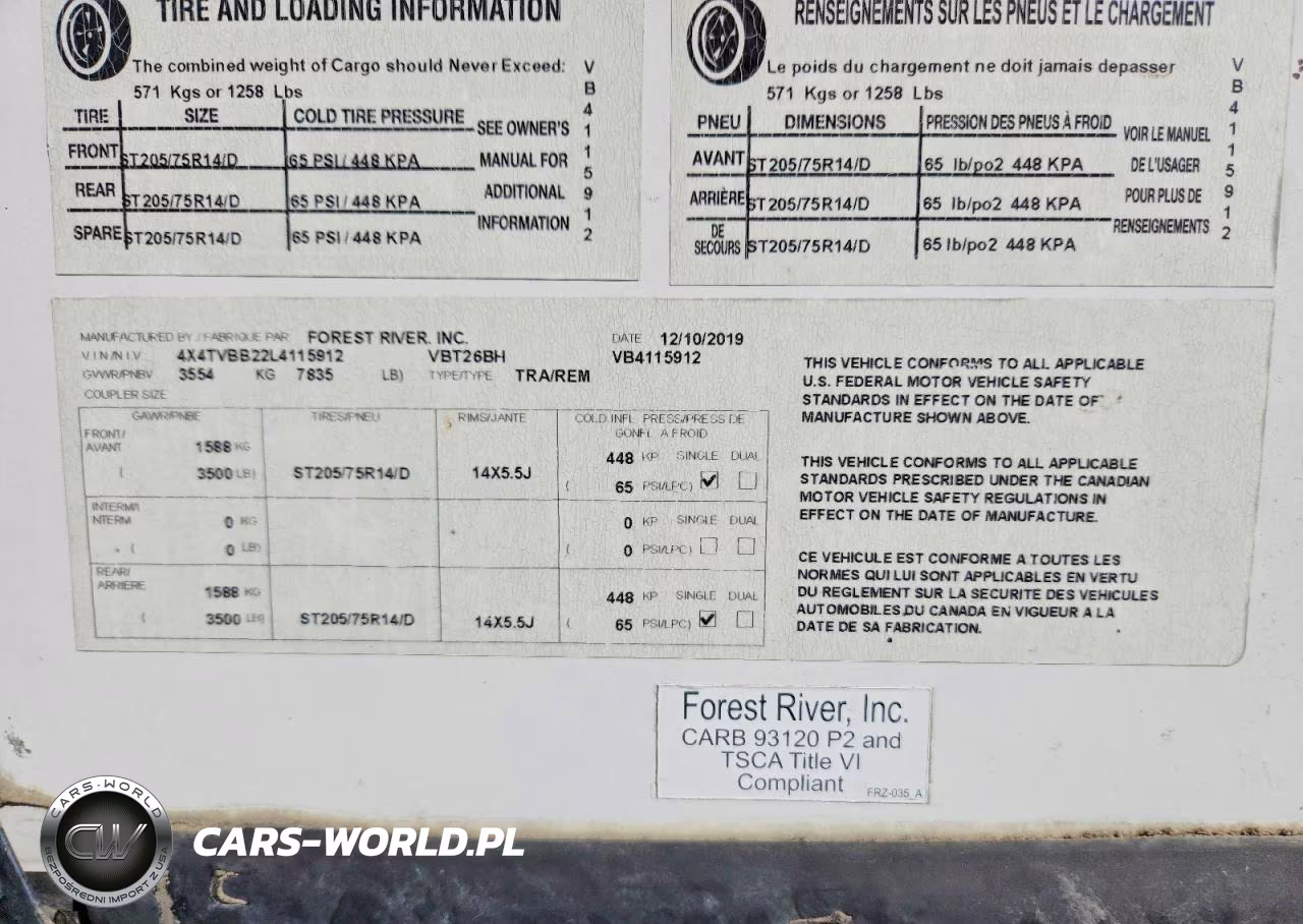 2020 Frrv Trailer VIN:4X4TVBB22L4115912 - 10