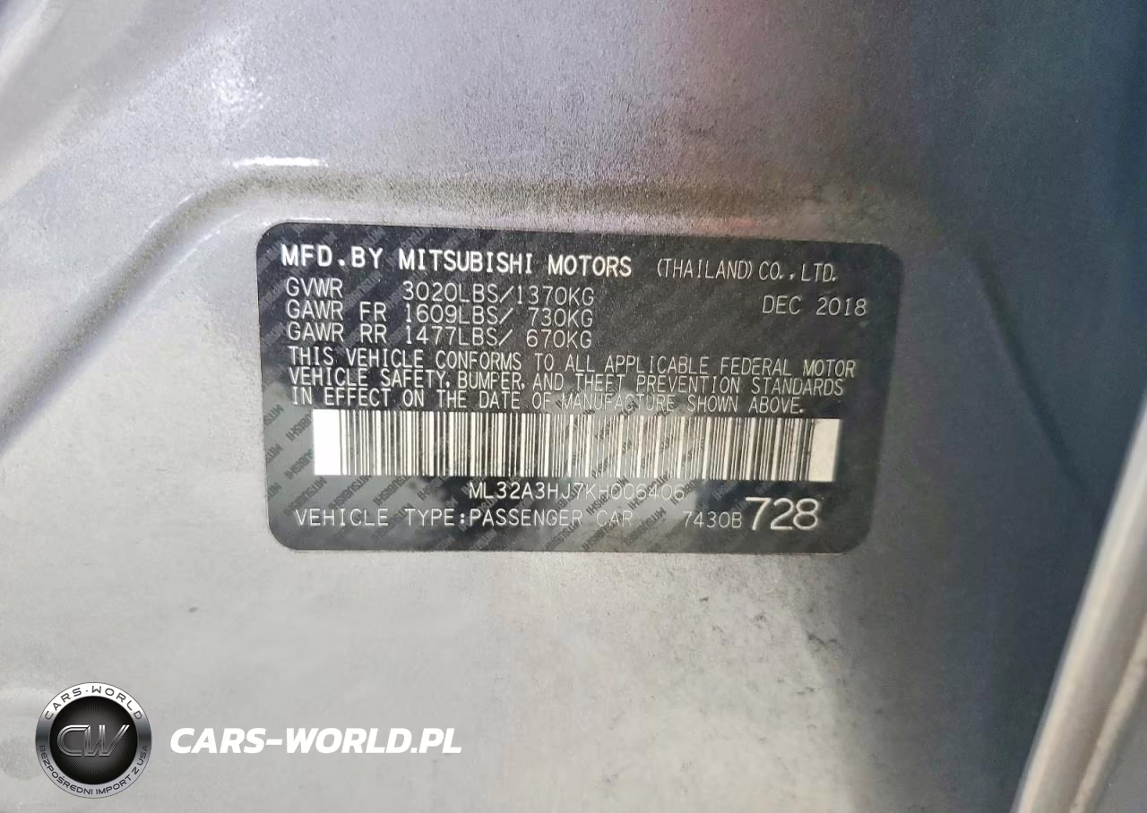 2019 Mitsubishi Mirage Es VIN:ML32A3HJ7KH006406 - 12