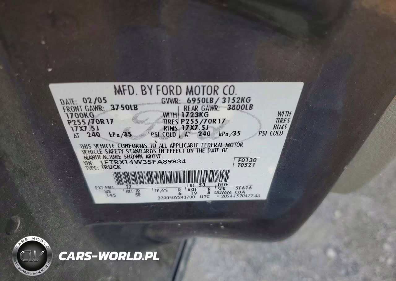 2005 Ford F150 VIN:1FTRX14W35FA89834 - 12
