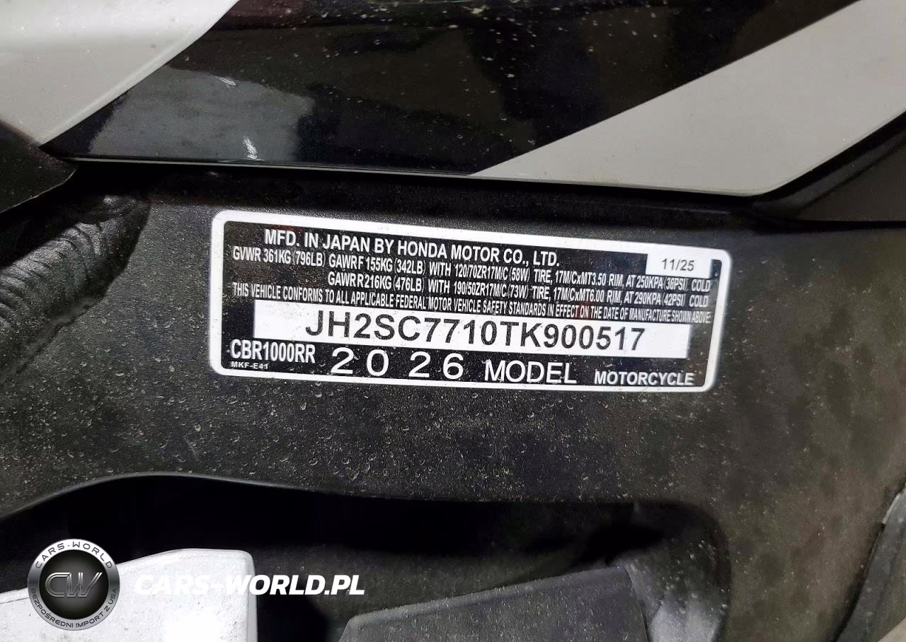 2026 Honda Cbr1000 Rr VIN:JH2SC7710TK900517 - 9