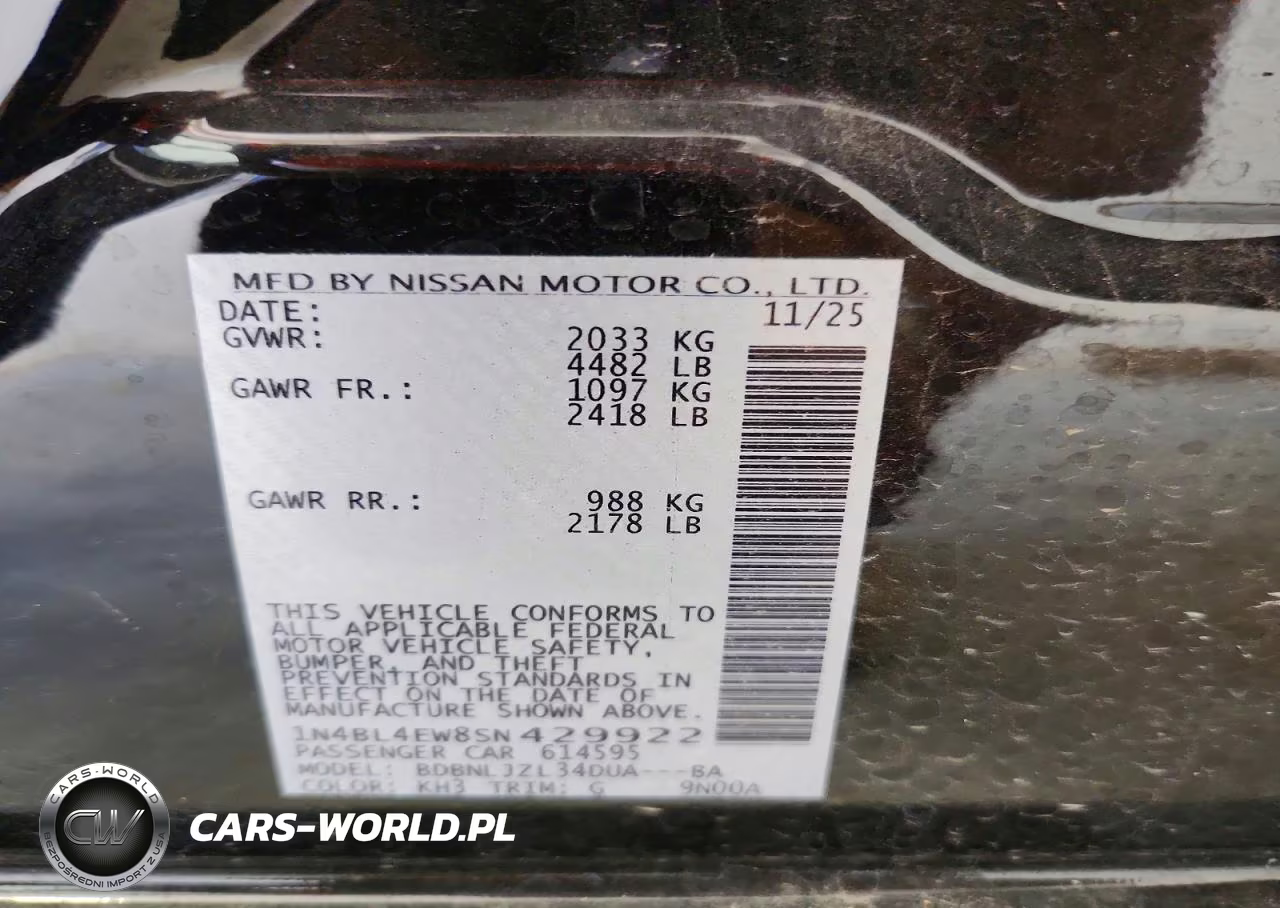 2025 Nissan Altima Sl VIN:1N4BL4EW8SN429922 - 12