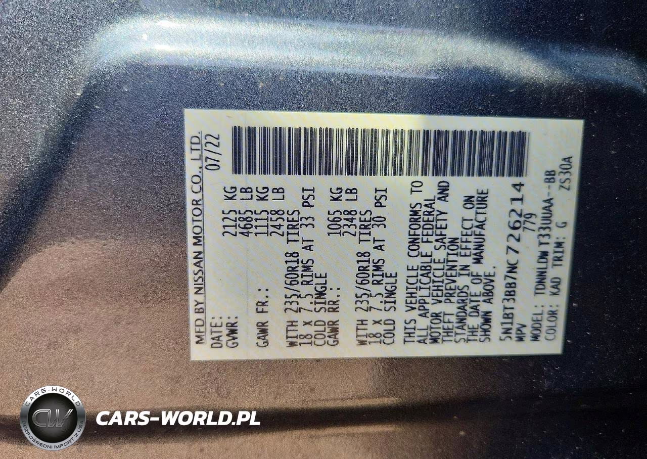 2022 Nissan Rogue Sv VIN:5N1BT3BB7NC726214 - 12